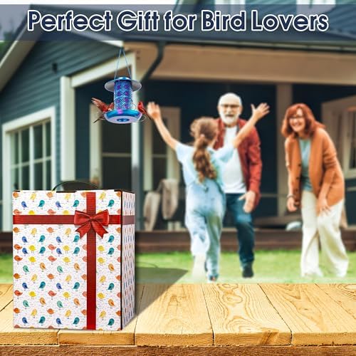 Ottsuls Solar Bird Feeder for Outdoors Hanging, Metal Wild Cardinals Garden Lantern Weatherproof, Decro Solar Birdfeeders as Gift Idea for Women Mom Grandma Bird Lovers (Update Version Blue)
