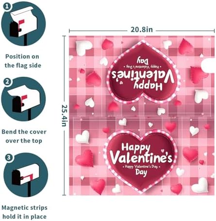 Valentine's Day Plaid Pink Love Mailbox Covers Magnetic White and Pink Love Heart Mailbox Cover Standard Size 21" X 25.5" Inch Valentines Day Wrap Post Letter Box Decorative for Outdoor Garden Yard