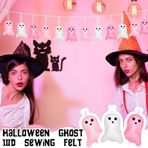 Smoothnovelty 12 Pink Halloween Felt Ornaments 3D Ghost Hanging Tree Decor