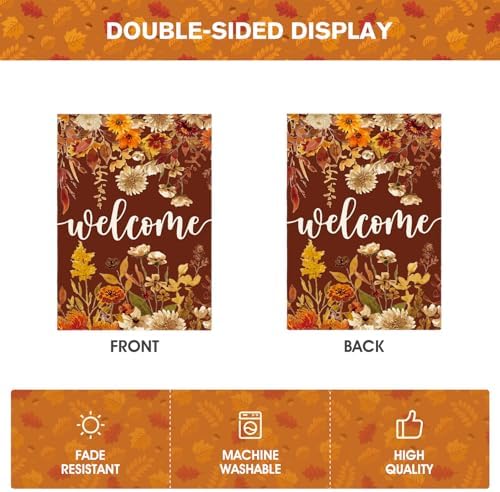 AVOIN colorlife Welcome Floral Fall House Flag 28x40 Inch for Outside