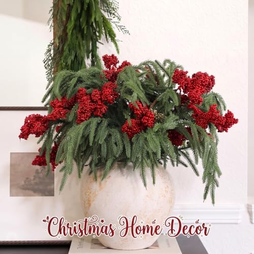Wavwavw 12 Pcs Artificial Christmas Red Berries Norfolk Picks, 24.8" Stems