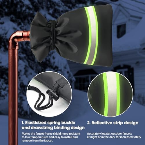Outdoor Faucet Covers for Winter Freeze Protection, 4 Pack 9" H x 5.9" W Outside Hose Bib Covers for Winter, Thickened Reflective Pipe Wrap Insulation Socks with 420D Waterproof Oxford Fabric