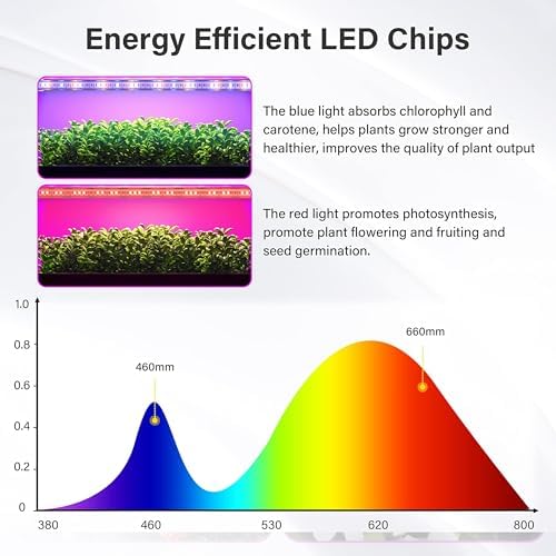 iPower 2Pack 40W LED Grow Lights with Full Spectrum Plant Growing Light Strips for Indoor Plant with Auto ON/Off 3/9/12H Timer, 10 Dimmable Levels 48 LEDs Per Tude, 3 Tubes, Red&Blue