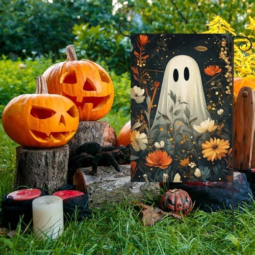 Halloween Ghost Garden Flags for Outside 12x18 Inch Double Sided
