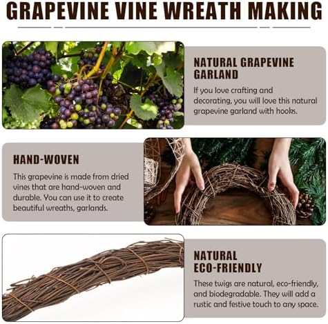 Natural Grapevine Garland, 6 FT Bendable Vine Base, 2 Pack
