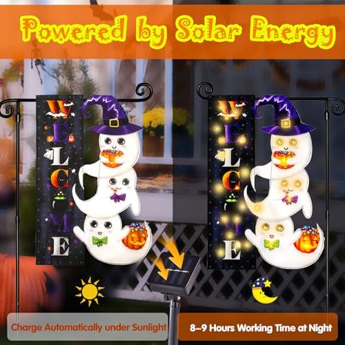 Halloween Lighted Garden Flag, Ghost Yard Decor, 12x18 In