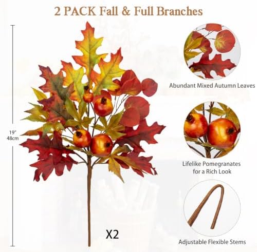 Briful 2-Pack 19-Inch Artificial Fall Stems with Pomegranates