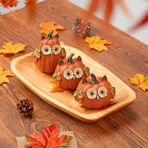 Fall Pumpkin Decor Small Fake Pumpkins Orange Resin Carved Pumpkin Owl Decorative Faux Pumpkin 3Pcs Artificial Pumpkins for Decorating Home Table Farmhouse Mantel Halloween Thanksgiving Centerpieces