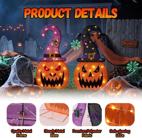 28" H Halloween 2D Lighted Pumpkin Yard Outdoor Decor Set of 2, 60L