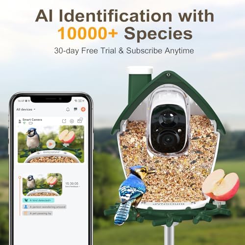 Smart Bird Feeder with Camera Solar Powered 2K HD Live Video with 32GB Card