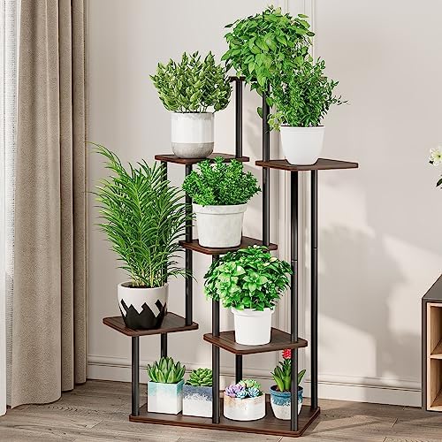 AZERPIAN 7 Tier Tall Plant Stand Indoor Corner Tiered Shelf Metal MDF Board