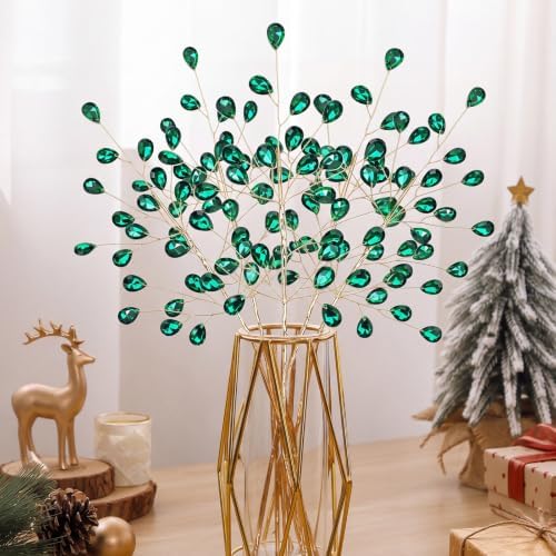 Suncalla 11.8" Crystal Picks for Christmas Tree Branches, Dark Green, 6 Pcs