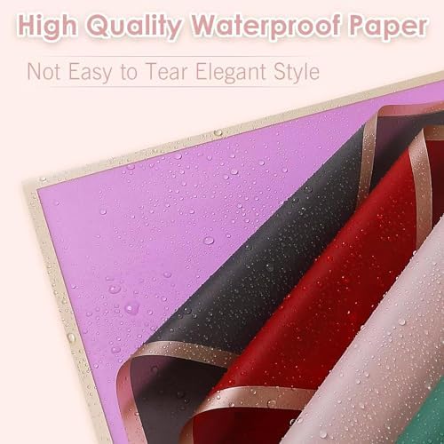 FF Sgdfc 300 Sheets Gold Edge Flower Wrapping Paper Waterproof Bouquet Packaging Paper Florist Bouquet Supplies for Wedding DIY Craft Gift Packing (30 Colors)
