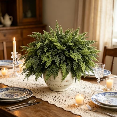 12 Pcs, Cedar Branches, Faux Cedar Stems, Lifelike Christmas Greenery