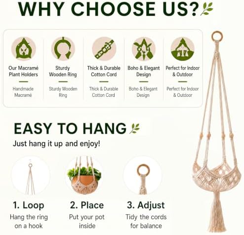 Shappy 2 Pack Boho Macrame Plant Hanger for Indoor