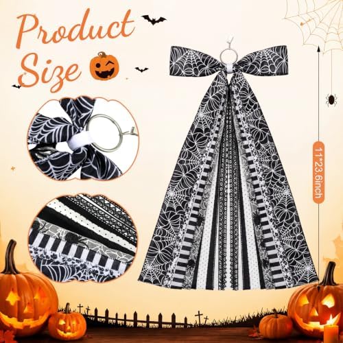 Suncalla 2 Pcs Halloween Black Spider Web Ribbon Bow for Wreath Front Door