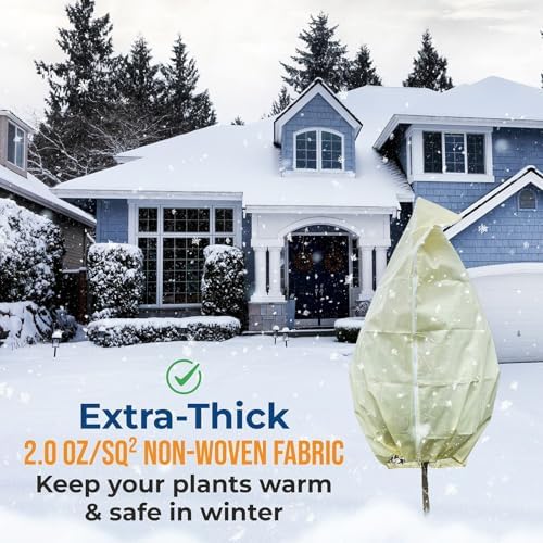 Plant Covers Freeze Protection, 2 Packs 23''W x 30''H Frost Protection Covers with Zipper & Drawstring, Winter Frost Cloth for Potted Plants, Outdoor Plant Blankets for Cold Weather