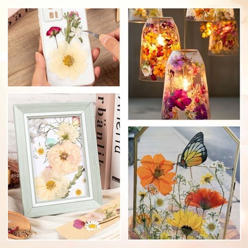 140pcs Dried Pressed Flowers Bulk, Natural Fall Pressed Dried Flowers with Tweezer for DIY Crafts Resin Mold Candles Cake Bridal Scrapbooking Supplies