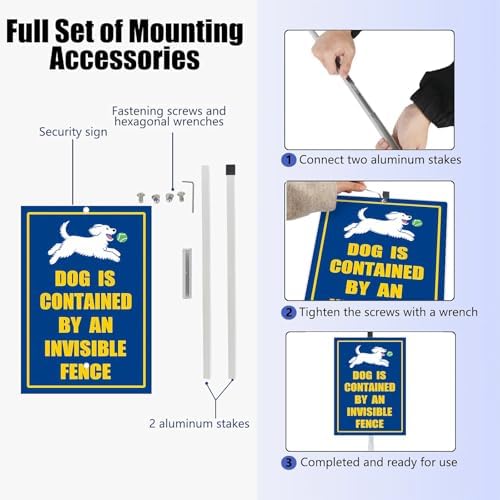 Dog Is Contained by An A Invisible Fence Yard Sign With Stake Reflective Aluminum Rustproof Attention Garden Lawn Dog Sign Stand For Home Garden Street Decorations Outdoor (8x12) IN