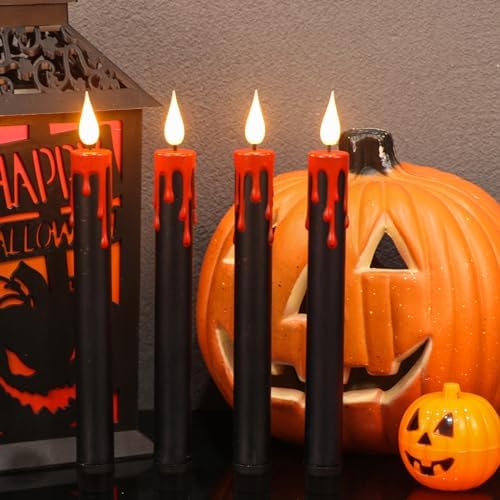Eldnacele Black Flameless Taper Candles Battery Operated with Remote Timer