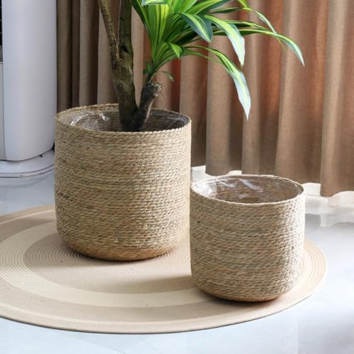 XLarge Handmade Seagrass Woven Planter Baskets (2 Pack)
