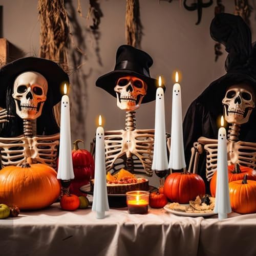 Wondise Halloween Ghost Flameless Taper Candles with Remote & Timer