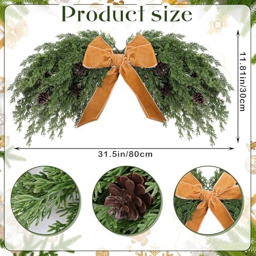 Suncalla 2 Pack 31.5" Christmas Swag Decoration, Cedar, Khaki