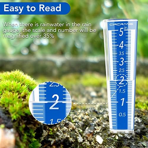 Circrane 5-Inch Capacity Outdoor Rain Gauge with Additional Hang Bracket& Stainless Steel Screws, Magnifying Scale and Numbers Design for Easy Read (Blue)
