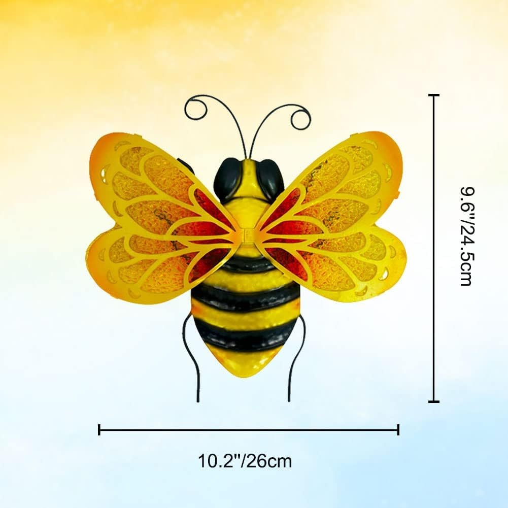 LIFFY Metal Bee Wall Decor,10" Hanging Glass Bumblebee Outdoor Decor,Decorative Garden Ornaments Outside for Home Patio