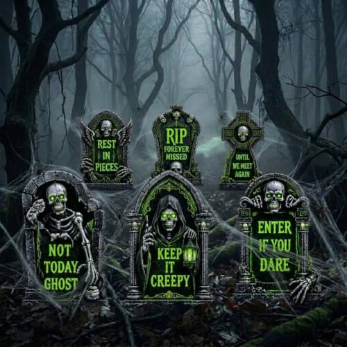 16.5 Inch 6 Pack Halloween Tombstones Outdoor, Graveyard Signs with Stakes