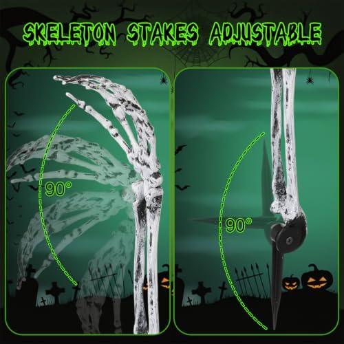 Wonderjune 6 Pcs Skeleton Hands Stakes Halloween Yard Decor, Black White