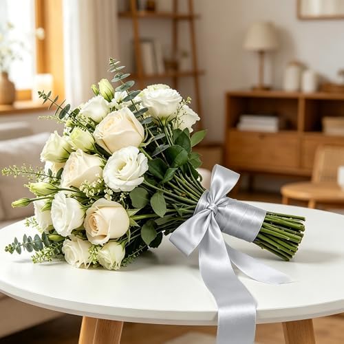 1In 30Yards Silver Satin Ribbon for Flower Bouquet Christmas Wedding Party