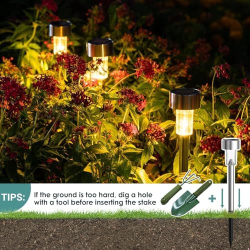 GIGALUMI 16 Pack Solar Lights Outdoor Waterproof, Stainless Steel