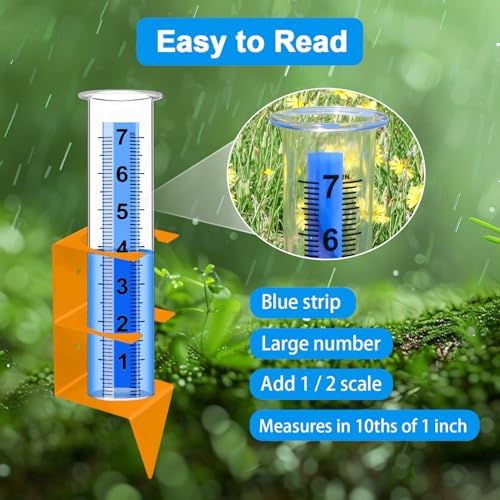 Rain Gauge Outdoor, 7" Capacity Large Rain Gauge Outdoors (Orange)
