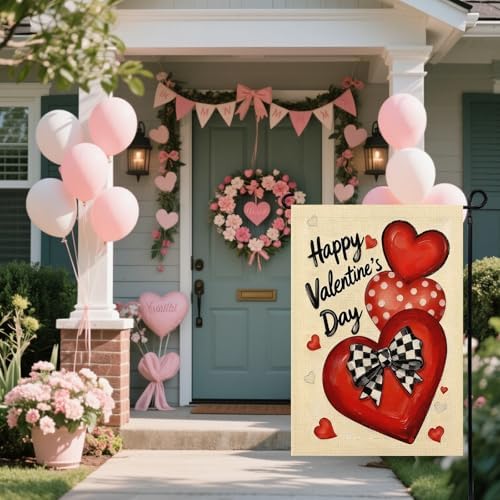 Valentines Day Garden Flag 12x18 Inch Love Heart Double Sided