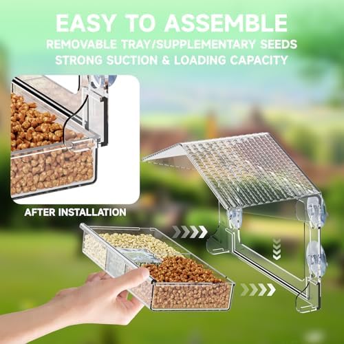 Yieach Acrylic Window Bird Feeders with Strong Suction Cups for Cats,Kid and Birds Lovers Gifts,Clear Bird Feeder for Window Viewing,Large Window Mount Birdfeeder,Birds House for Outdoors,Balcony