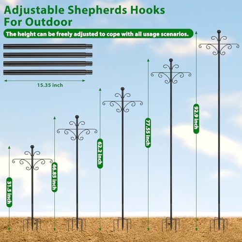 2 Pack 92 Inch Shepherd Hooks, Heavy Duty Bird Feeder Pole 7 Prong Base