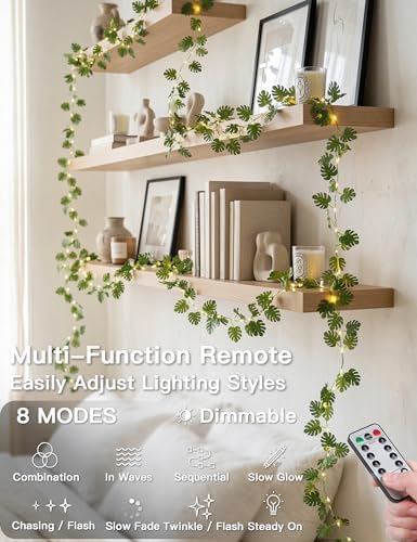 suddus 33FT Monstera Vines with Lights Battery & USB Powered Copper Wire