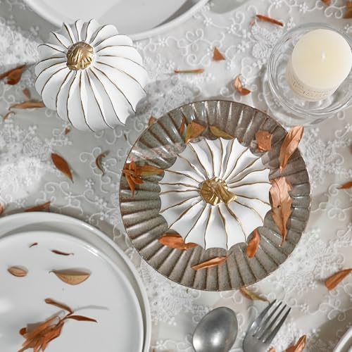 AOMOONOA Fall Pumpkin Decor,White and Gold Thanksgiving Decorative Pumpkin