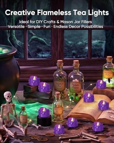 Homemory 12Pcs Halloween Purple Dripping Flameless LED Candles,1.58"x 1.2"
