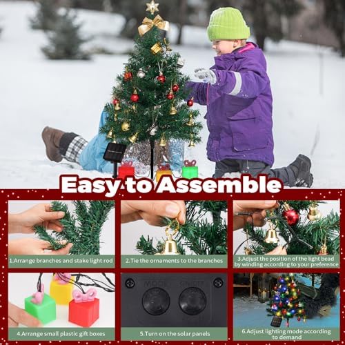 Mini Christmas Tree Solar Lights, Outdoor Decorations, 2 Pack
