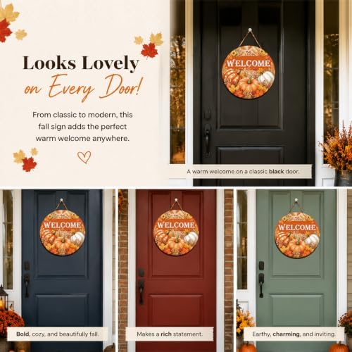 Fall Door Decor Wooden Pumpkin Welcome Sign for Front Door