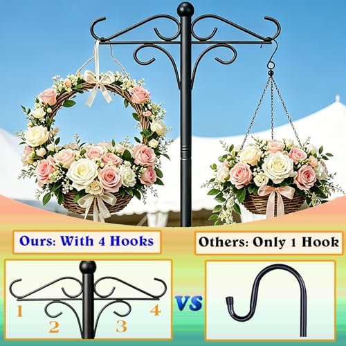76'' Bird Feeder Pole, Adjustable Shepherds Hooks for Outdoor, Metal Garden Hanging Holder for Hummingbird Feeder, Wind Chimes, Patio Stakes, Wedding Decor