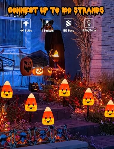 Abeja Candy Corn Lights Outdoor, 7Ft C7 LED Candy Corn Pathway String Lights with 4PCS Halloween Corn Pathway Light for Halloween Party Patio Yard Walkway Garden Decoration and Lighting
