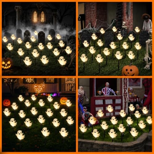 20 Pack Solar Halloween Ghost Pathway Lights, 3D Solar Lights