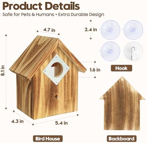 UUMENHA Window Birdhouse for Viewing Inside with 3 Strong Suction Cups