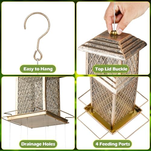 Bird Feeder, Heavy Duty Metal Bird Feeders for Outdoor Hanging