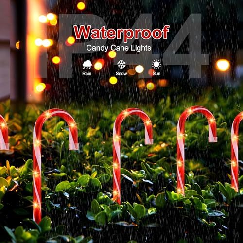 10 Pack Candy Cane Pathway Lights, Light Up Outdoor Christmas Decoration