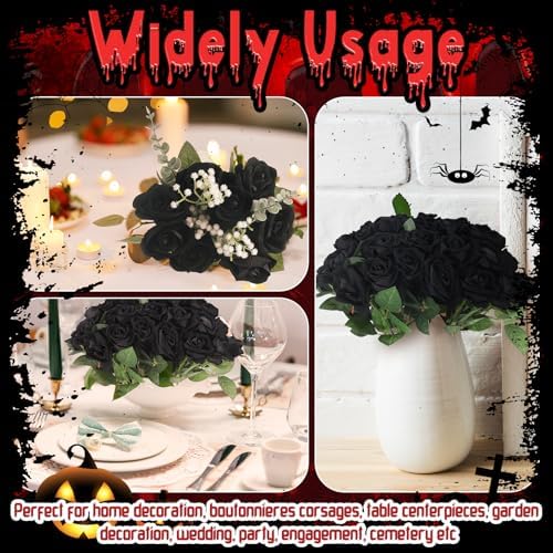 36 Pcs Black Rose Bouquet Bridal Artificial Flowers