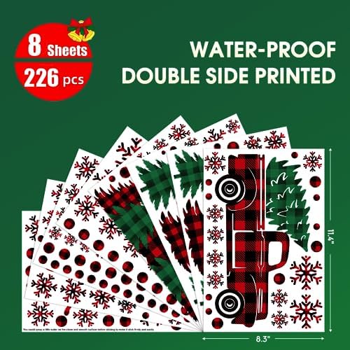 Horaldaily 226 PCS Christmas Window Cling Sticker, Red Green Trees Snow Truck for Home Party Supplies Shop Window Glass Display Decoration